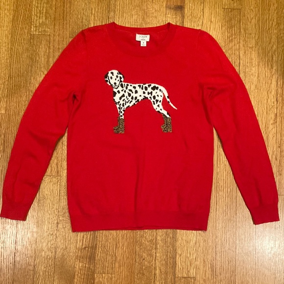 J. Crew Sweaters J Crew Red Cotton Teddie Sweater With Dalmatian